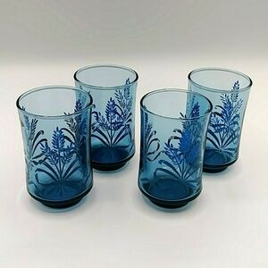 Set of 4 Libbey Blue Bolero Wheat Juice Glasses. Vintage 70s